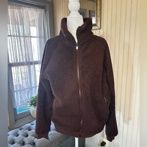 Athleta Sherpa Jacket Womens M Brown Teddy Fleece Zip Up Cozy Athleisure
